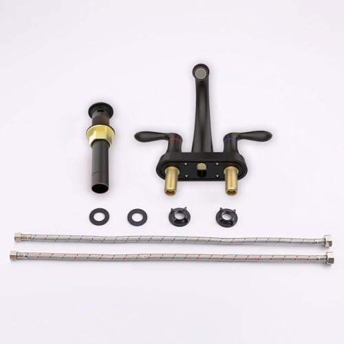 Bathroom Faucet, 4 Inch Bathrooms Faucets for Sink 3 Hole, Centerset Bathroom Sink Faucet with Pop Up Drain and cUPC Lead-Free Hose(ORB)