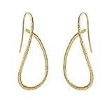 925 Sterling Silver Handmade Hammered Open Teardrop Drop Earrings for Women, 14K Gold Plated