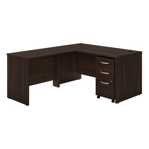Bush Business Furniture 60W x 30D L Shaped Desk with Mobile File Cabinet, Corner Table and Drawers for Home or Professional Office, Studio C Collection, Black Walnut