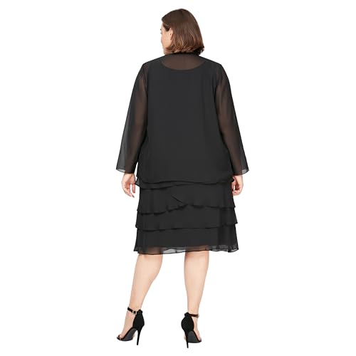 S.L. Fashions womens Plus-size Sequin Chiffon Jacket Special Occasion Dress, Black, 22 Plus