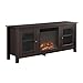 Walker Edison Furniture Company Traditional Wood Fireplace Stand for TV's up to 64" Living Room Storage, 24 Inches Tall, Espresso