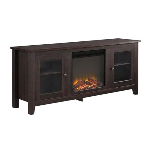 Walker Edison Rustic Wood and Glass Fireplace TV Stand for TV's up to 64' Flat Screen Living Room...
