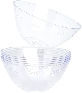 STACKABLES ~ Pack of 5 Plastic Large Serving Bowls 98oz | Salad Bowl | Party Bowls Set ~ 9.5" Clear Reusable Bowl