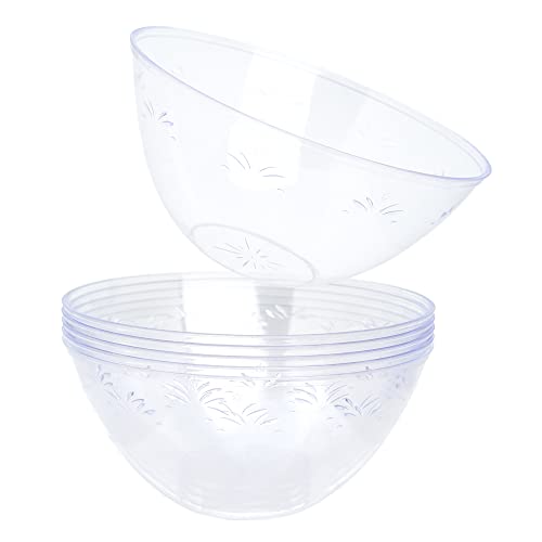STACKABLES ~ Lot de 5 grands bols de service en plastique de 2778,3 g | Saladier | Ensemble de bols de fête ~ Bol transparent réutilisable de 24,1 cm