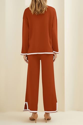 PRETTYGARDEN Women's 2 Piece Fall Knit Sweater Set Long Sleeve Tops Wide Leg Pants Sweatsuit Tracksuit Outfit Winter Clothing