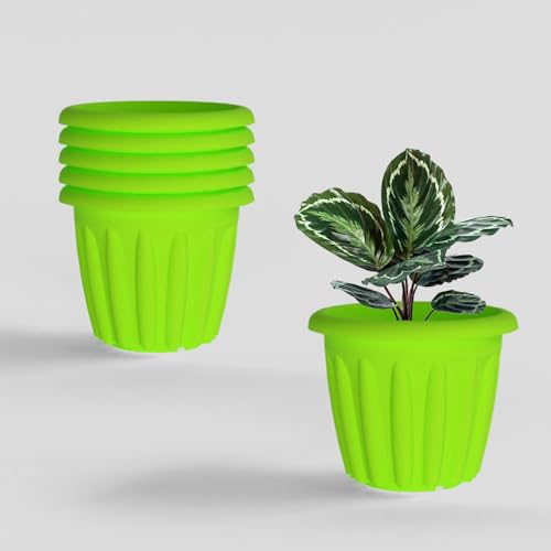 Image of YUCCABE ITALIA SHERA Floot 8 Inch Plastic Flower Pot 6 Piece Set of Round Shape Planter for Home Garden Seedling Planter for pots (Green)