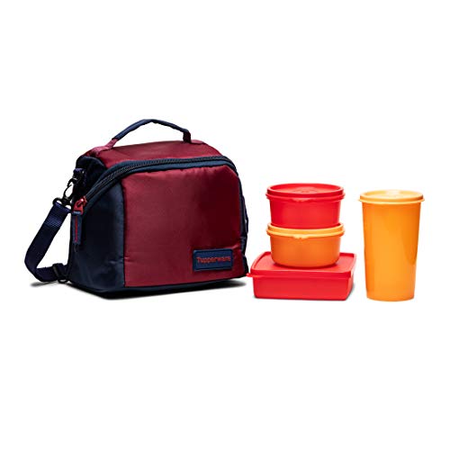 Tupperware Tp-860-T187 Plastic Best Lunch (Including Bag) With Two Bowls, One Tumbler And One Square Box All (Purple), 250 Ml