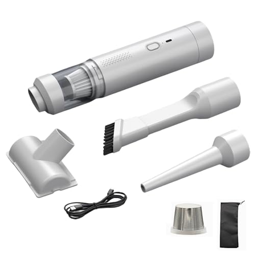 IOIUSKKU ブラシレス吸引・吹き出し式コードレス車用掃除機 200W ポータブルミニ Type-C充電 ABSコードレス掃除機, 白
