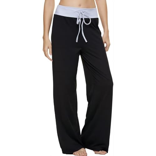 AMYTIS Damen Yogahose Stretch Freizeithose Bequeme Pyjamahose Schlafanzughose Lang Leichte Lounge Hose Hausanzug Hosen Relaxhose Fitness Sommer Weites Bein,PureBlack,L AMYTIS Damen Yogahose Stretch Freizeithose Bequeme Pyjamahose Schlafanzughose Lang Leichte Lounge Hose Hausanzug Hosen Relaxhose Fitness Sommer Weites Bein,PureBlack,L