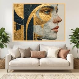 Tableau abstrait de luxe visage femme toile haut de gamme 40x60 cm art géométrique or - 4