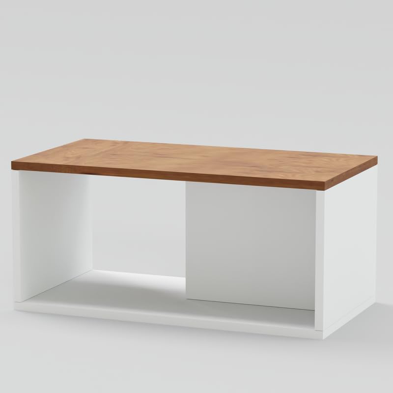 Image of Wooden Coffee Table, White & Cherry Pine, 90x50x45 Cm
