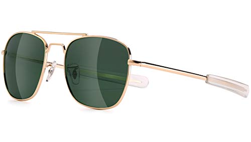 Mens Aviator Sunglasses 55mm Polarized Military Pilot Shades, Gold, Size Medium