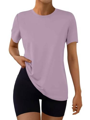 Suncife Camisetas de Entrenamiento para Mujer, de Manga Corta, para Gimnasio, Verano, atlético, Yoga, Ajuste Holgado, Morado (, XL