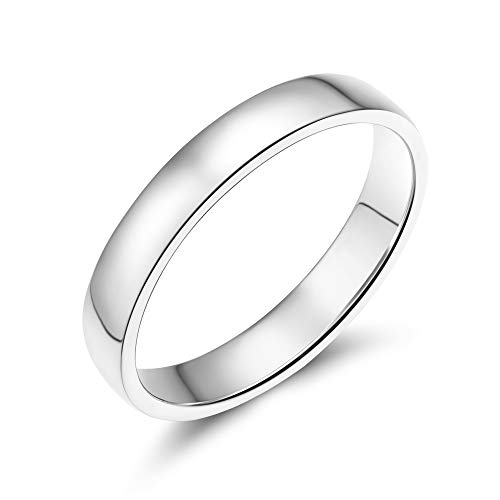 EAMTI 2mm 4mm 6mm White Gold Plated Ring High Polish Plain Dome Silver Wedding Band for Women Men Comfort Fit Size 7.5