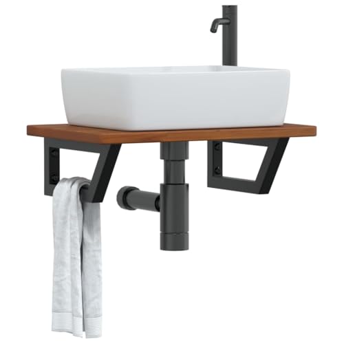 Brokky Estante de Lavabo de Pared estanterías de Pared baldas flotantes Pared Estante Pared Madera de Acero y Madera Maciza de Roble / 3302351