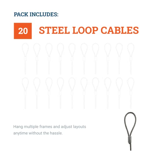 Image of Loop Hanging Steel Cables 72-inch - Supports 25 lbs - 20 Pack - Stainless Steel Braided Picture Hanging Cord for Picture Rail Hanging System