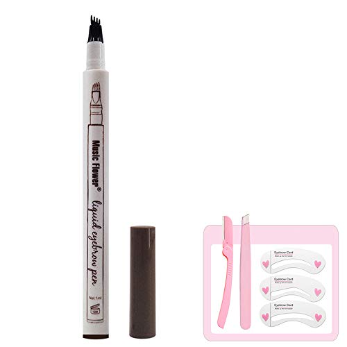 Eyebrow Tattoo Pencil with Eyeliner Pen waterproof Eye Makeup Long Lasting Waterproof & Smudgeproof Natural Looking Brows Effortlessly All Day 2 Styles (Black / Brown)