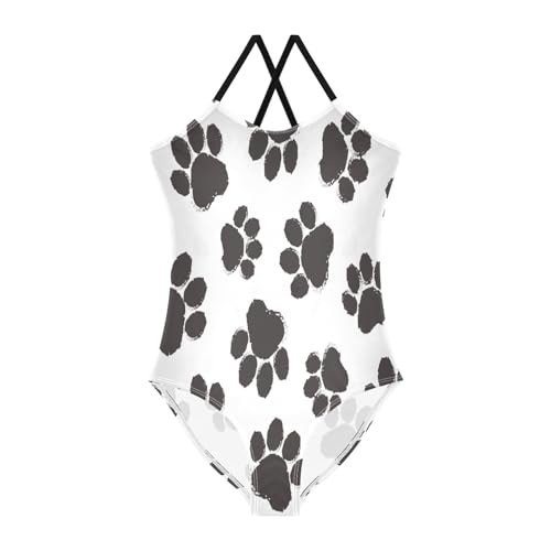 Black Silhouette Paws Cat Or Dog Girls One Piece Swimsuit Beach Swimwear Quick Dry Kids Bathing Suits 5-6T