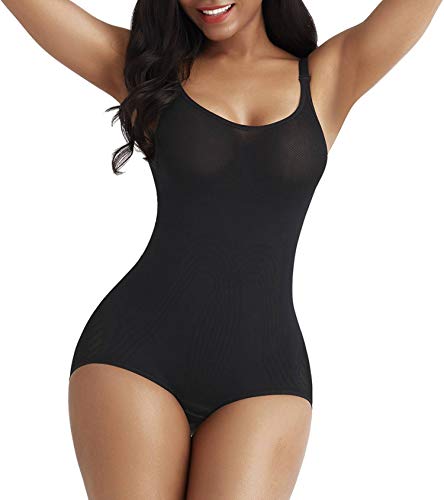 FeelinGirl Women Waist Trainer Shapewear Slim Body Shaper Sexy Deep V Neck Thong Bodysuit Tummy Control Jumpsuit Tops,Black XL/XXL
