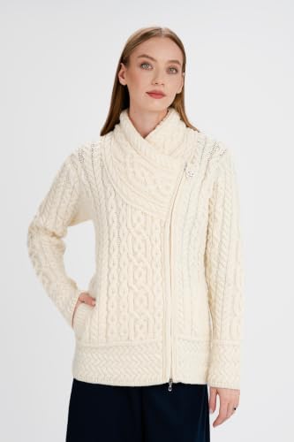 Image of SAOL Irish Cardigan for Women Made of 100% Merino Wool Ireland Sweater Cable Knit Zip Jacket