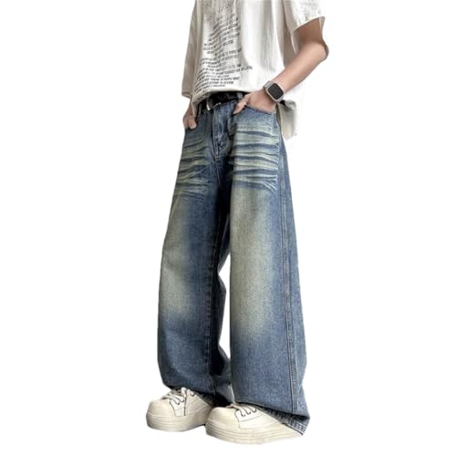 Men's Washed Jeans Solid Color Vintage Loose Straight Casual Slim Fit Jeans
