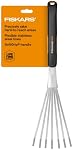 Fiskars Xact Hand Rake, Heavy Duty Gardening Hand Tool with Ergonomic Handle and Hanging Hole for Storage, Stainless Steel Head and Tines, Perfect for Maintaining a Raised Garden Bed