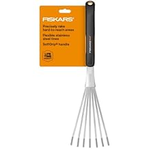Fiskars Xact Hand Rake, Heavy Duty Gardening Hand Tool with Ergonomic Handle and Hanging Hole for Storage, Stainless Steel Head and Tines, Perfect for Maintaining a Raised Garden Bed
