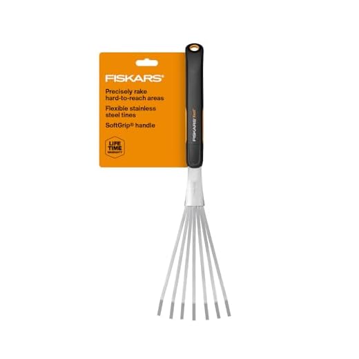 Fiskars 315520-1001 Xact Hand Garden Rake, Black/Slivler