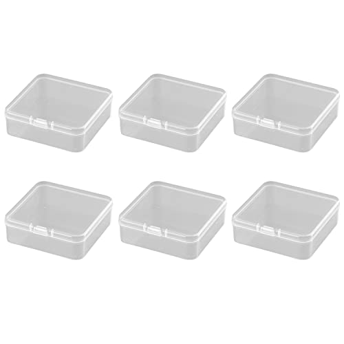 Image of 6 Pieces Small Plastic Box with Lids Square Plastic Containers Clear Plastic Boxes Craft Containers Plastic Beads Storage Containers Box for Beads Jewelry Small Items, 2.95x2.95x0.98 Inches