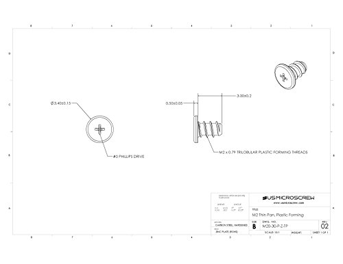 Vis cruciformes M2 x 3 mm en acier traité avec filetage de précision métrique
