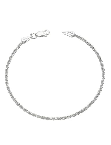 Waitsoul Silver Bracelet for Men 2mm Diamond-Cut Rope Chain Bracelet for Women 7 Inch