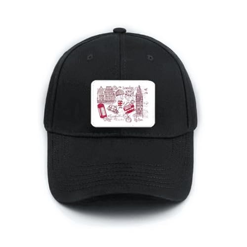 Casquette de baseball Big Ben noire avec motif bus londonien et drapeau anglais ajustable