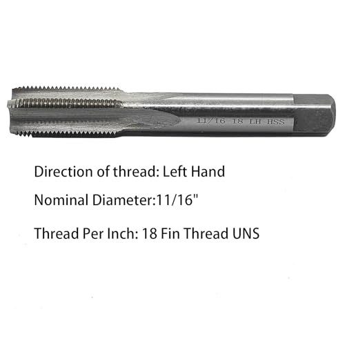 Lzcdelyxiao 11/16\"- 18 Left Hand Straight Flute Thread Tap Machine Tap 11/16-18 TPI Nominal Diameter 11/16\" Thread Per Inch 18 Fin Thread UNS Thread High Speed Steel HSS W6542