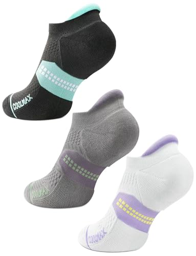 Image of Juclise Coolmax Bamboo Viscose Compression Running No Show Sock Women, Moisture Wicking Cushion AntiBlister Athletic Ankle (UK, Numeric, 5, 8, Regular, Regular, Bright Lilac+Aqua Black+Light Grey)