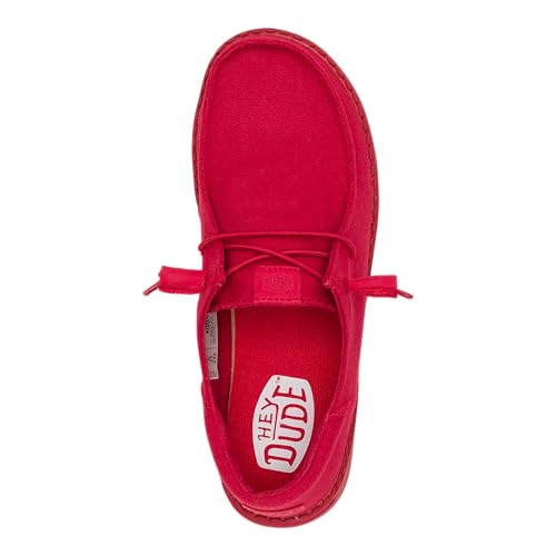 Image of HEYDUDE Wendy Funk Mono Canvas Varsity Red Womens Shoes, Slip-on Loafers, Comfortable & Light-Weigh