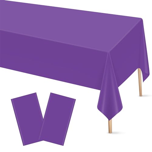 Image of Mulbozy 2 Pcs Purple Tablecloth, Purple Plastic Table Cloth 54 x 108 inch