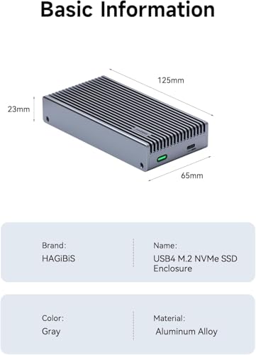Image of INICIO 40Gbps M.2 NVMe Enclosure with USB4 Cable, PCIe3.0x4 Aluminum USB C USB4.0 External SSD Case, B&M+M Key 2230 /2242 /2260 /2280 for Thunderbolt 5 /4 /3 MacBook Pro Mac mini iPhone 16 15 iPad Pro