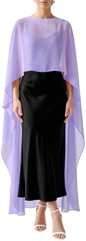 Womens Long Cape Shawls Light Flowy Bridal Cover Up Sheer Poncho Top Purple