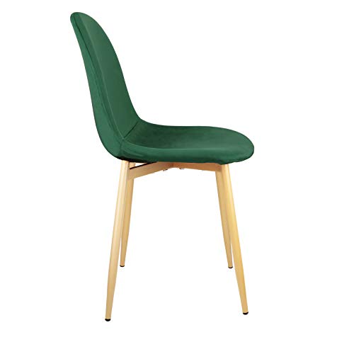 Set of 4 Mid Century Modern Side Dining Chairs for Kitchen Velvet Upholstered Dining Chair with Metal Legs (Dark Green)