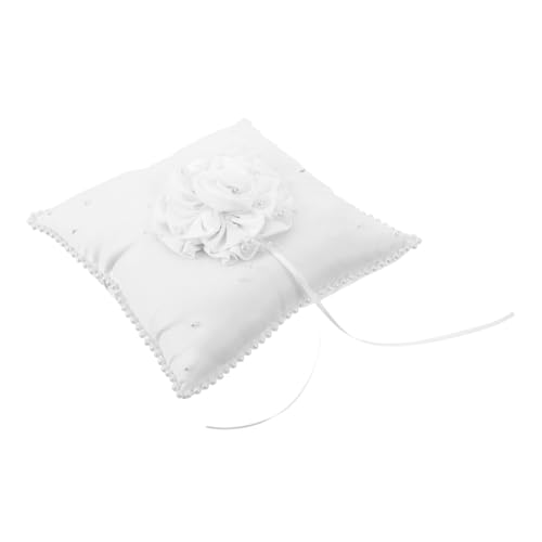 FOMIYES Elegant Wedding Ring Pillow White Square Bridal Ring Cushion Secure Holder for Ceremonies Beach Wedding Supplies