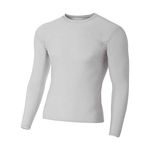 Youth Small Silver Long Sleeve Compression Crew