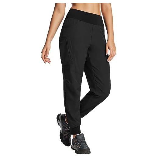 BALEAF Women's Joggers Quick Dry, Water Resistant Lightweight Hiking Cargo Pants, High Waisted Athletic Joggers with Zipper Pockets Black XL