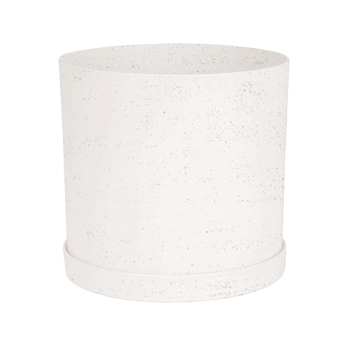 Bloem Mathers 10" Plastic Planter - Modern Indoor Pot with Drainage Holes and Saucer Tray, Vanilla Bean