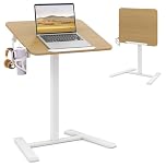 COSTWAY Foldable Mobile Standing Desk, Height Adjustable Laptop Overbed Table with 90° Tiltable Tabletop, Hook & Cup Holder, Rolling Computer Desk Workstation Teacher Podium (60 x 48 x 70-105 cm)