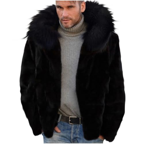 Mens Winter Coats Fashion Faux Fur Thicken Warm Jacket Cozy Plus Size Fuzzy Parka Coats Fluffy Collar Cardigan Overcoat