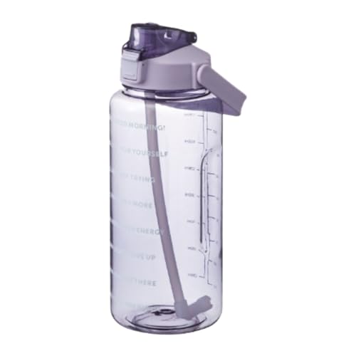 Leakproof Water Bottle with Straw, 2L Big Gym Water Bottles for Men Women with Handle, Clear Tritan BPA-Free Sports Drinks Bottle with Time Markings, Drinking Bottles for Sport/School/Cycling (E)