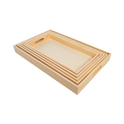 Creative Hobbies Wooden Nested Serving Trays - Set of 5 Unfinished Trays with Cut-Out Handles for Crafts, Serving, and Home Décor (Rectangle)