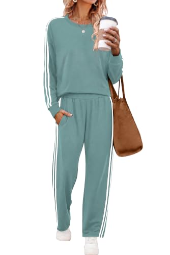 Sampeel 2 Piece Outfits for Women Color Block Set Cozy Sweatsuits Sets