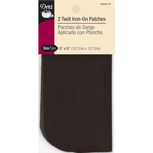 Dritz Twill Iron-On Patches, 5 x 5-Inch, 2 Count, Brown