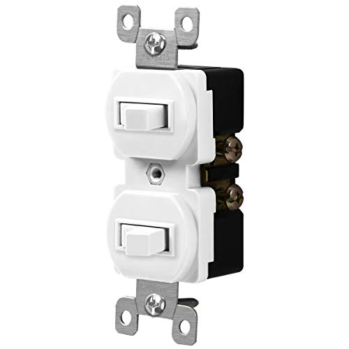 Enerlites Duplex Double Toggle Light Switch, Single Pole, Side Wiring, Copper Wire Only, Grounding Screw, Residential Grade, 15A 120V, Ul Listed, 82150-W, White #TOP1